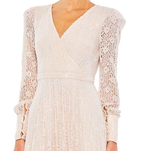 MAC DUGGAL 93679 METTALIC EMBROIDERED LACE A-LINE LIGHT ROSE GOWN sz 6 - Picture 2 of 5